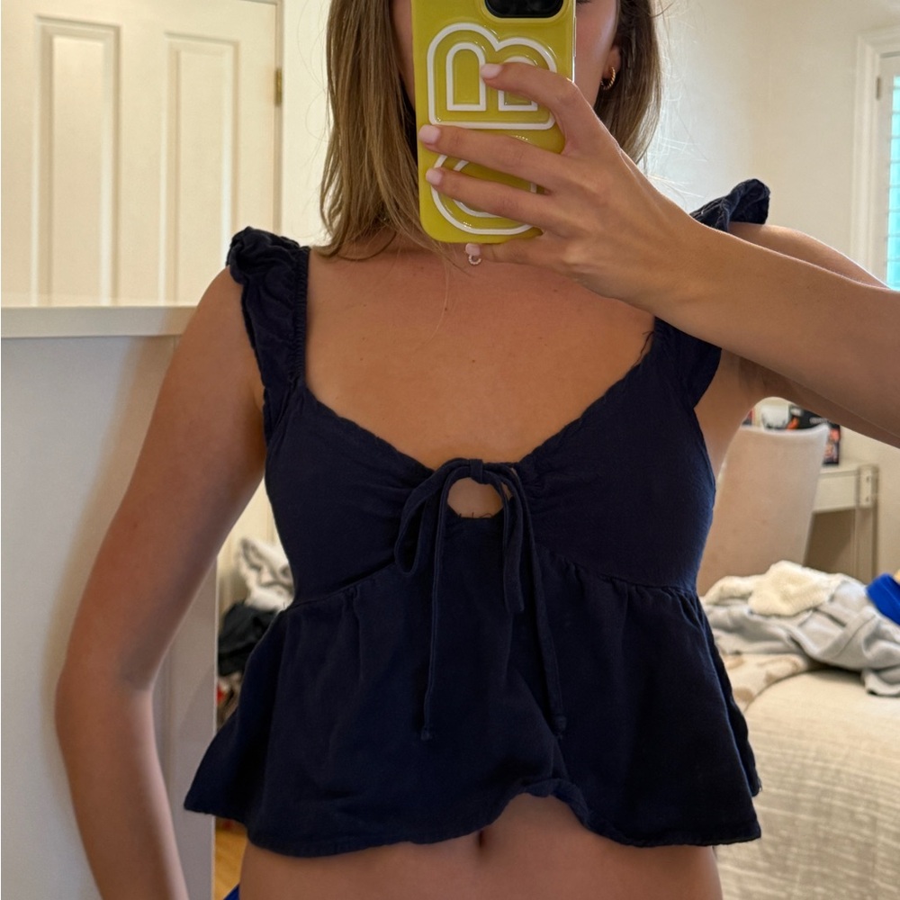 La Hearts Dark Blue Smocked Top